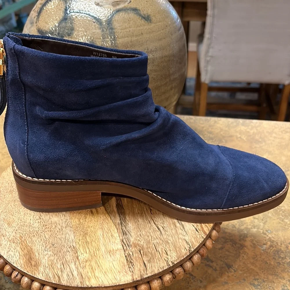 Cole Haan Blue Suede Ankle Booties with Side-Zip - Picture 3 of 13